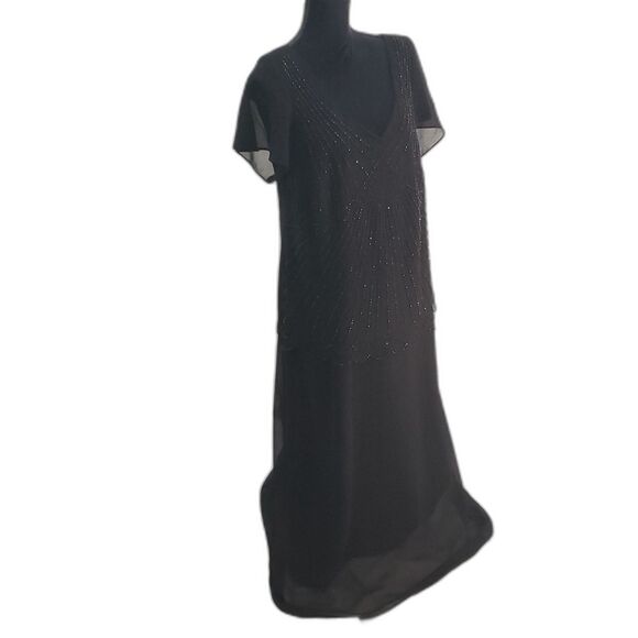 S. L. Fashions Black Semi Formal Evening Beaded Chiffon Dress Size 16W - Picture 1 of 5